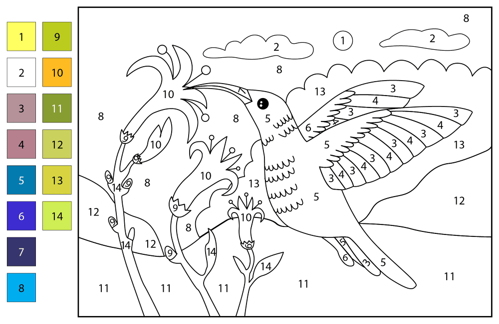 Hummingbird Color By Number Coloring Page Md Coloring Page — Free Printable — free printable coloring page